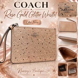Coach F22705 Rose Gold Star Glitter Corner Zip Wristlet Wallet Clutch NWOT